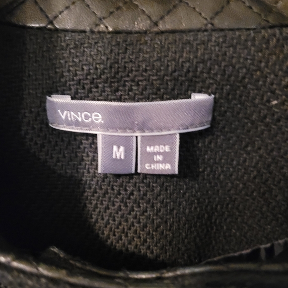 VINCE black cotton knit jacket with genuine leather trim - M. 047 - Picture 2 of 10